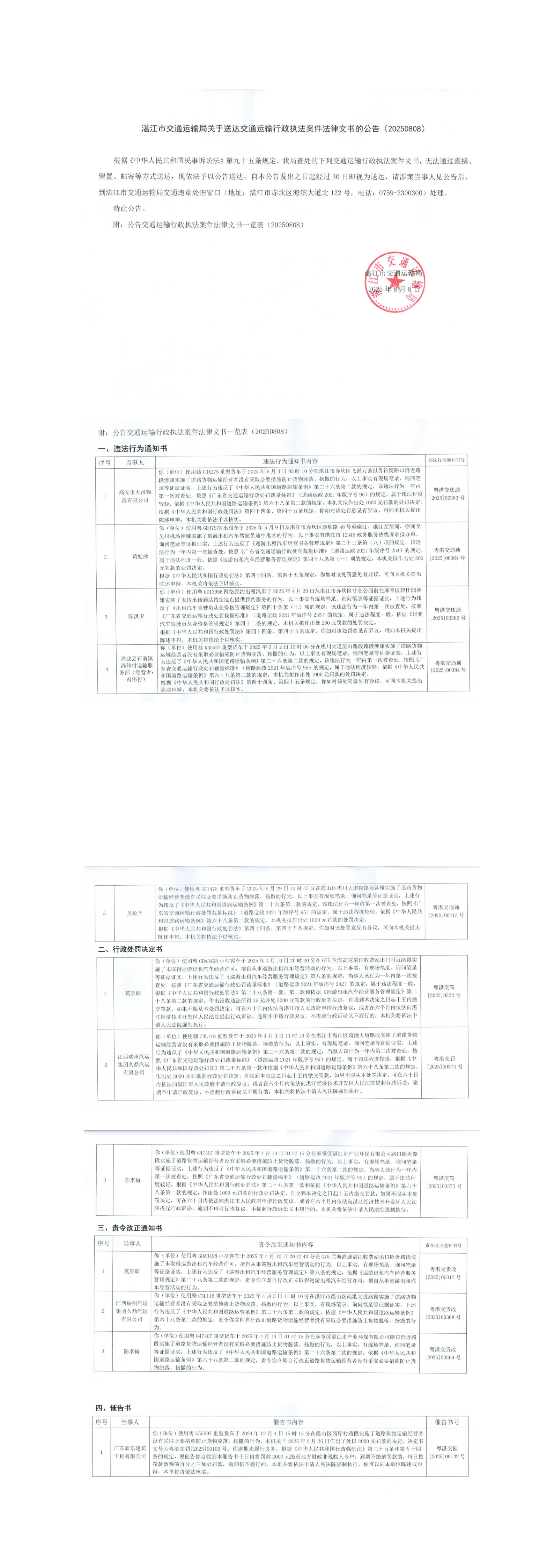 湛江市交通运输局文书送达公告20250808_00.png